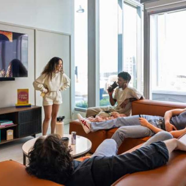 friends hanging out in a living room